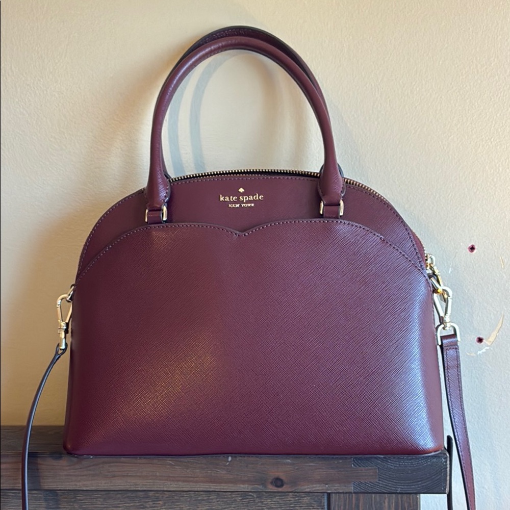 Kate Spade Peyton Medium Dome Saffiano Burgundy Leather Satchel